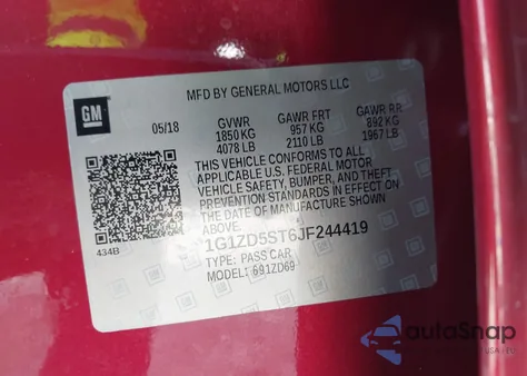 2018 Chevrolet Malibu Lt from USA, damaged, VIN 1G1ZD5ST6JF244419